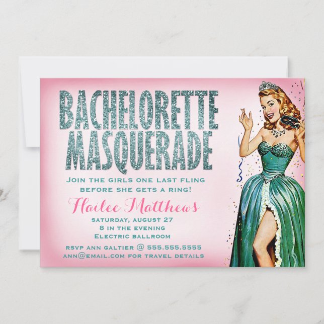 311 Bachelorette Masquerade Button Girl Sebastian  Einladung (Vorderseite)