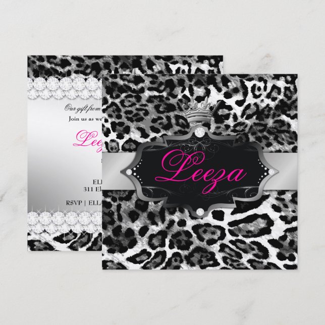 311-Barock Prinzessin Leopard Metallic Einladung (Vorne/Hinten)
