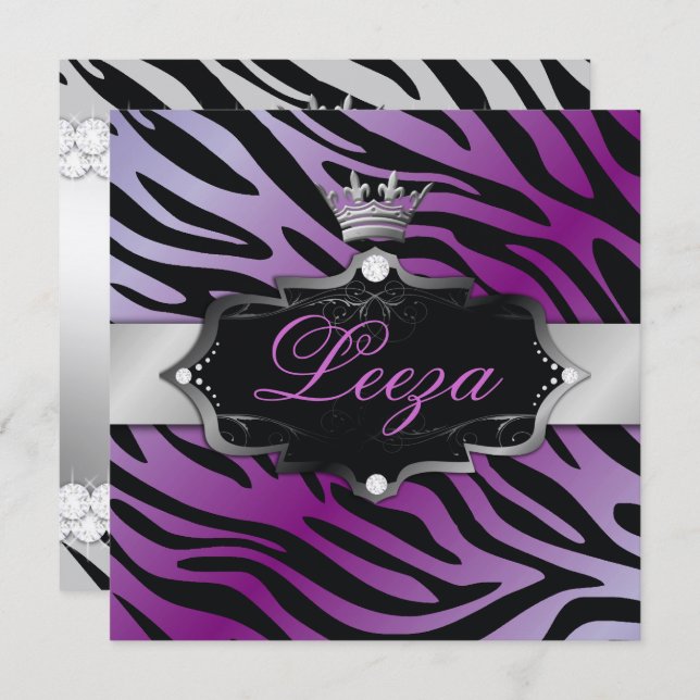 311-Barock Prinzessin Premium Metallic Einladung (Vorne/Hinten)