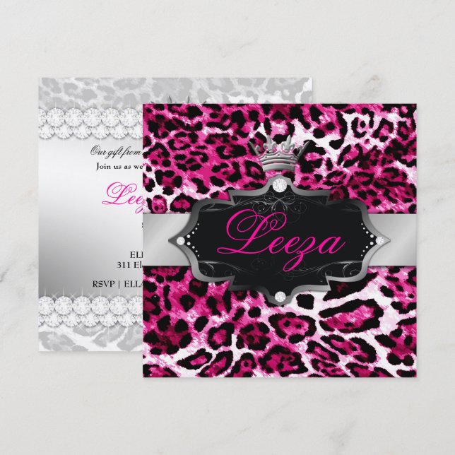 311-Barockdruckerin Leopard Metallic Einladung (Vorne/Hinten)