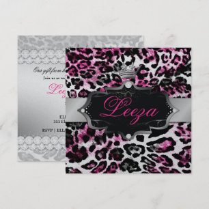 311-Barockprinzessin Schwarzer Rosa Leopard Metall Einladung