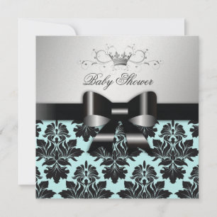 311 BlackBerry Blue Damask Black Bow  Babydusche Einladung