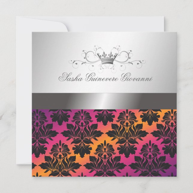 311-BlackBerry Damask Ribbon Sunset VIP Einladung (Vorderseite)