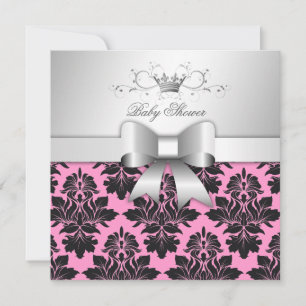 311-BlackBerry Sweet Pink Damask Bow  Babydusche Einladung