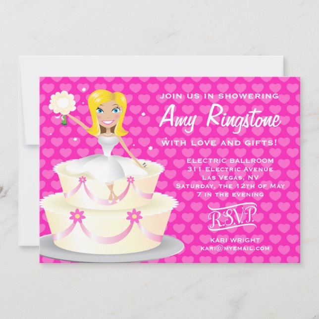 311 blonde rosa Herzen Fräulein-Wright 2 Einladung (Vorderseite)