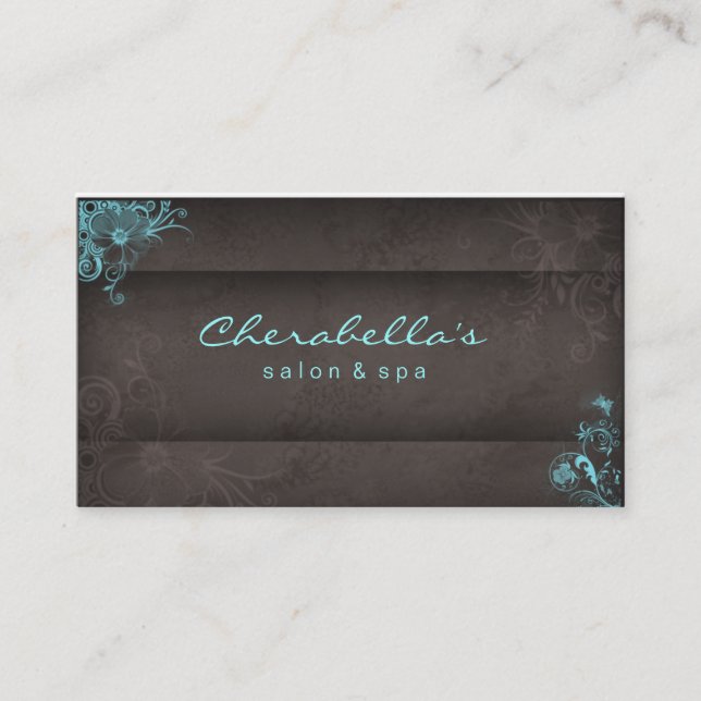311 Blue Taupe Salon Wellness-Center Floral Visite Visitenkarte (Vorderseite)