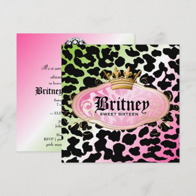 311 Bodacious Leopard Damask Einladung Lollipop (Vorne/Hinten)