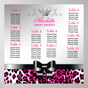 311 Bowlicious Hot Pink Leopard Seating Chart Poster