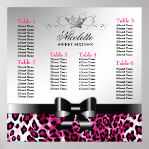 311 Bowlicious Hot Pink Leopard Seating Chart Poster