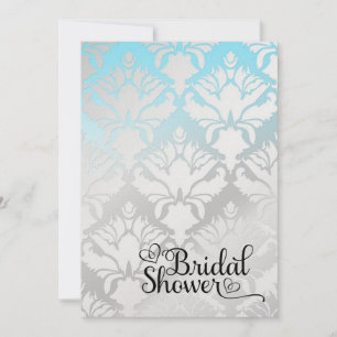 311 Brautparty Aqua Metallic Damask Einladung