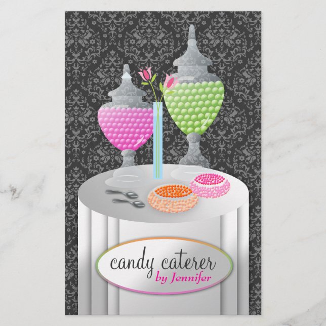 311-Candy Caterer | Grau Damask Flyer (Vorne)
