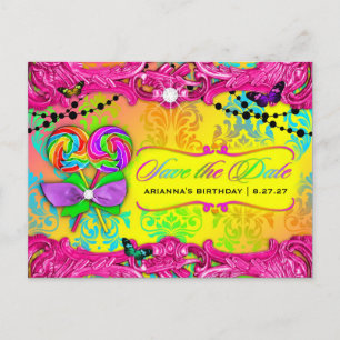 311 CANDY Wunderland Rosa Sweet 16 Save-the-Date Ankündigungspostkarte