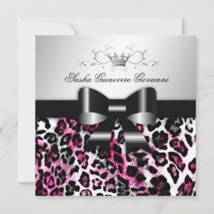 311 Chic Hot Black n Pink Leopard Bow Süß 16 Einladung