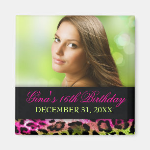 311 Chic Hot Pink Limon Leopard Bow Save the Date Magnet