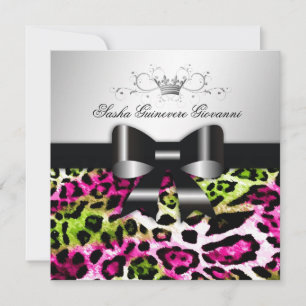 311 - Chic Hot Pink Limon Leopard Bow Süß 16 Einladung