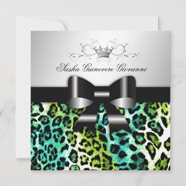 311 - Chic Hot Turquoise Limon Leopard| Süß 16 Einladung (Vorderseite)