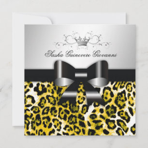 311 - Chic Hot Yellow Leopard Bow Süß 16 Einladung