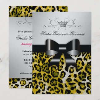 311 Chic Yellow Leopard Bow Metallic Silve Einladung