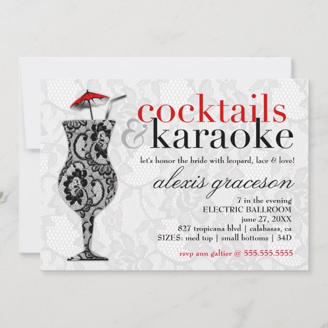 311 Cocktails u. Karaoke-Spitze-Einladung Einladung (Vorderseite)