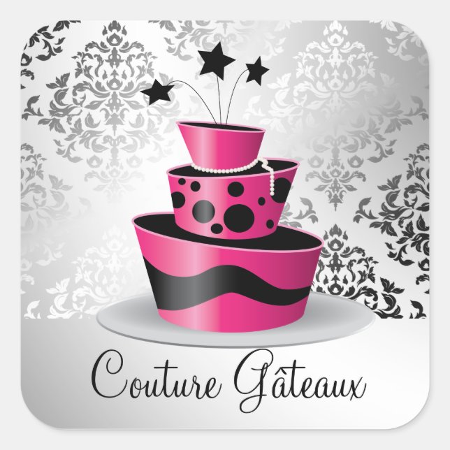 311 Couture Gâteaux Hot Pink Quadratischer Aufkleber (Vorderseite)