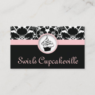 311 Cupcake Business Card Floral Damask Baby Pink Visitenkarte