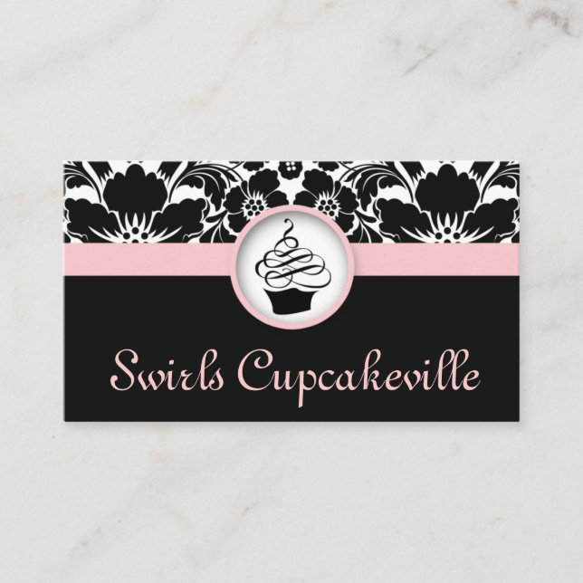 311 Cupcake Business Card Floral Damask Baby Pink Visitenkarte (Vorderseite)