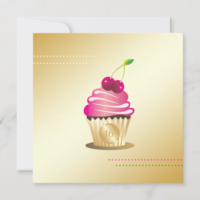 311-Cupcake Paradise Monogramm 16 . Geburtstag Einladung (Vorderseite)