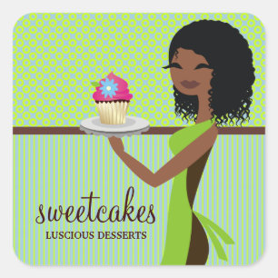 311 Cupcake Süsse Blue Green African American Quadratischer Aufkleber