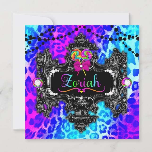 311 Custom Candy Wonderland Leopard Einladung (Vorderseite)