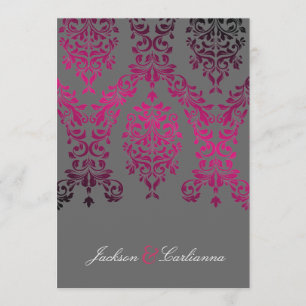 311-Dashing Damask Nacht Magenta Dunkelgrau Einladung