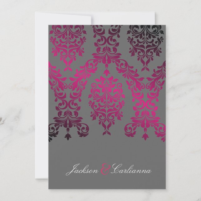 311-Dashing Damask Night Magenta Dunkelgrau Einladung (Vorderseite)
