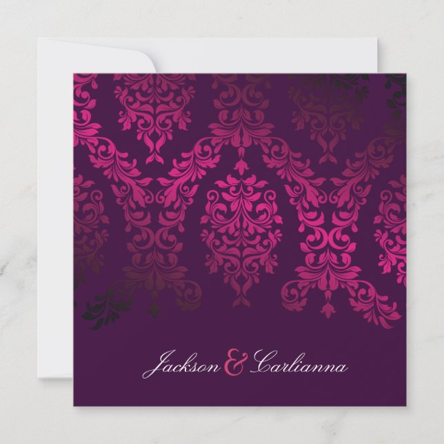 311-Dashing Damask Night Magenta Eggplant Einladung (Vorderseite)