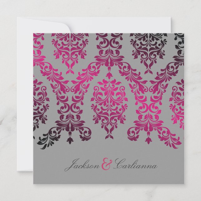 311-Dashing Damask Night Magenta Light Gray Einladung (Vorderseite)