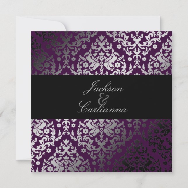 311-Dazzling Damask BlackBerry Einladung (Vorderseite)