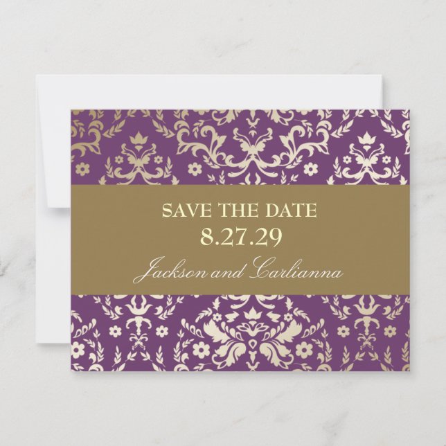 311-Dazzling Damask Gold Elfenbein Save the Date (Vorderseite)