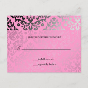 311 Dazzling Damask Pink Flamingo RSVP Karte