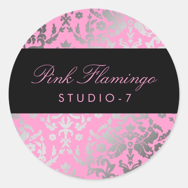 311-Dazzling Damask Pink Flamingo Runder Aufkleber (Vorderseite)
