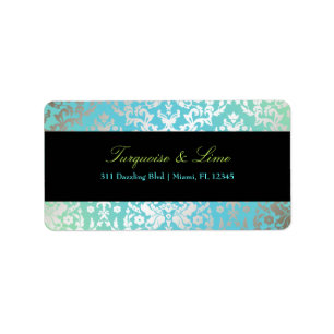 311-Dazzling Damask Türkis & Limon Schwarz Adressaufkleber