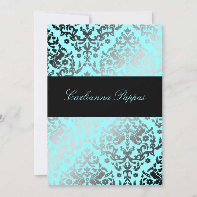 311 Dazzling Damask Türkisblau Einladung (Vorderseite)