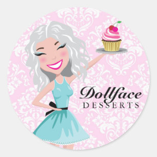 311 Desserts in Desserts von Ivorie Pink Damask Runder Aufkleber