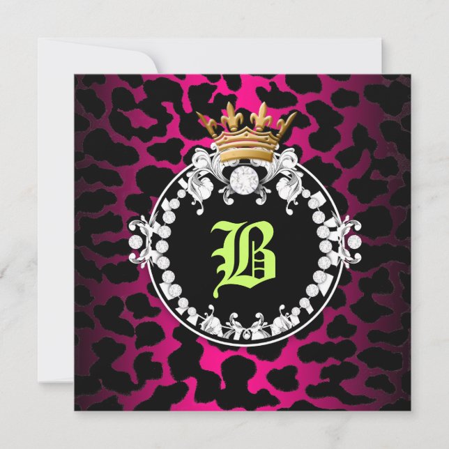 311 Diamond Medallion Leopard Hot Pink Limon Sass Einladung (Vorderseite)