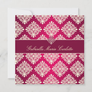 311 Gabriella Hot Pink & MaroonDamask-Einladung Einladung
