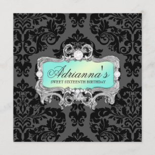 311 Glam Aqua Limon Damask Diamonds Einladung