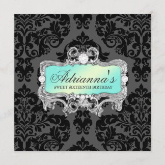 311 Glam Aqua Limon Damask Diamonds Einladung