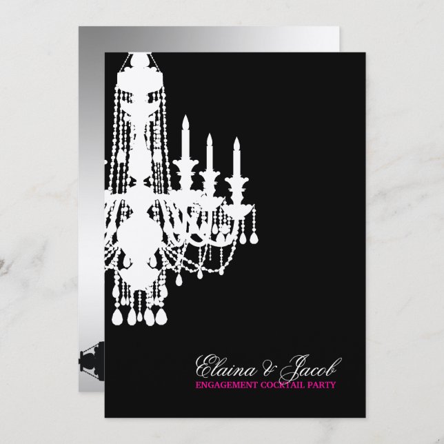 311-Glitz Kronleuchter - Einladung Metallic Silver (Vorne/Hinten)