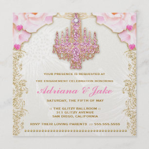 311 Glitzy Pink Kronleuchter Metallic Einladung