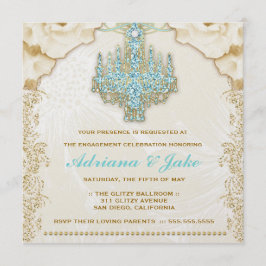 311 Glitzy Vintag Blue Chandelier Metallic Einladung