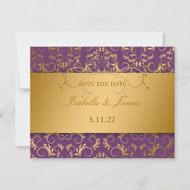 311-Golden diVine Eggplant Lila RSVP-Karte RSVP Karte (Vorderseite)