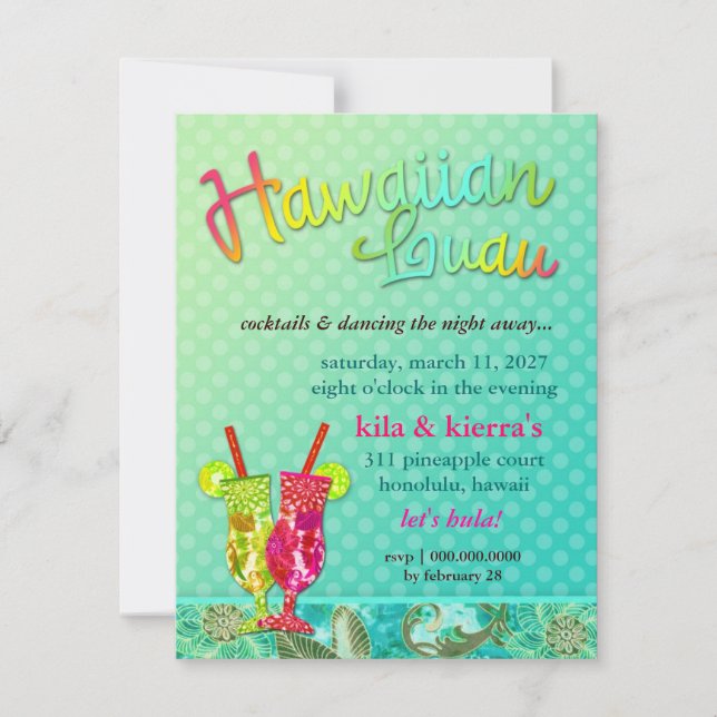 311 Hawaiian Luau Turquoise Einladung (Vorderseite)
