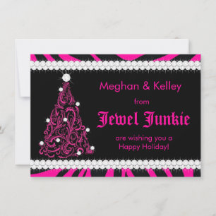 311 Hot Pink Zebra Jeweled Tree Feiertagskarte
